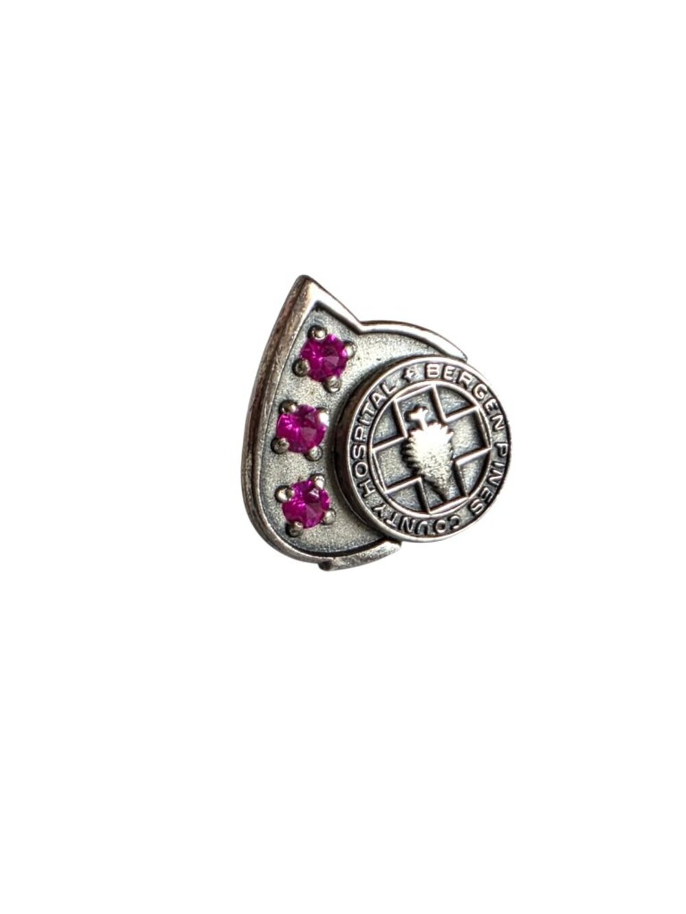 Bergen Pines County Hospital Sterling Label CTO Pin With Ruby